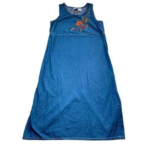 Vintage Bobbie Brooks Overall‎ Denim Dress Embroidered Size XL